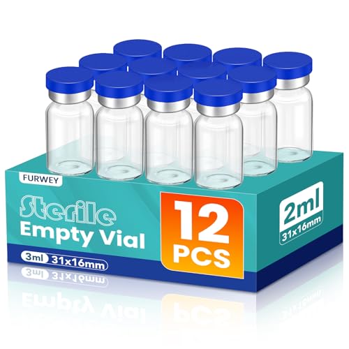 FURWEY 2ML Sterile Vials, Glass Empty Vials for Injection, 12 Pack - size: 2ML-12P