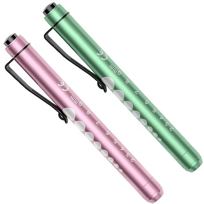 RISEMART Pen Lights for Nurses, 2Pack Reusable Medical Pen Light with Pupil Gauge and Ruler, White Light LED Penlight for Nurse Student Doctors EMT (Pink/Green) - color: Pink and Green