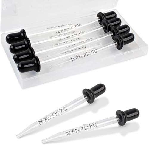 Glass Droppers 1ml with Rubber Bulb, 10 Pack Clear Transfer Pipettes for Essential Oils, Liquid Medicine, Feeding, Laboratory & Measurement