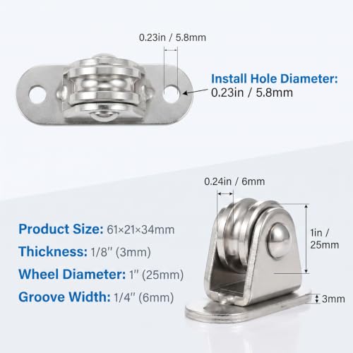 8 Pack Small Pulley Block Silent Pulley Wheel Heavy Duty Fixed Pullies Loading 176 lb, 1" Mini Duplex Pulleys Roller Frictionless Silent Wheel for Cord Material Handling Moving and DIY Project