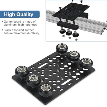 Gantry Plate Kit Aluminum Black Anodized 3D Printer Gantry Board with Pulley for 20-80mm / 0.8-3.1in Aluminum Extrusion Linear Rail 3D Printer Accessories
