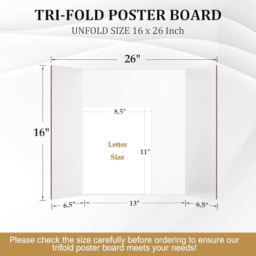 Ndsox 4 Pack 26" x 16" White Trifold Poster Board Medium Size Corrugated Tri Fold Project Poster Boards Science Fair Display Posterboards for Business Presentations, Event Displays, Art Exhibitions - color: White