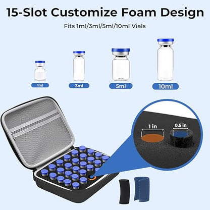Peptide Case for Fridge, Hard Shell 30-Slot Vial Case for 1-10ml Vials - size: 30 Slots