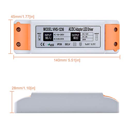Lustaled DC 12V LED Power Supply Driver, 36W 110V AC to 12V DC Transformer 12 Volt Constant Voltage Switching Converter Waterproof for LED Strip Lights, CCTV Camera, Junction Box (2-Pack) - style: 36W 12V - 2 Pack