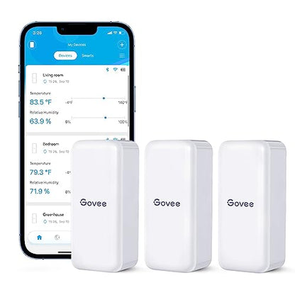 Govee Hygrometer Thermometer 3 Pack H5100, Mini Bluetooth Humidity Sensor - style: 3 Sensors