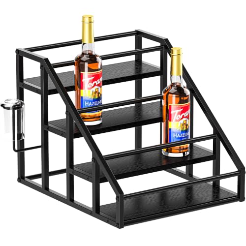 Coffee Syrup Rack Organizer, Spice Racks, Syrup Bottle Holder Stand for Coffee Bar, 4-Tier 16 Bottles Storage Shelves for Syrup, Wine, Dressing for Kitchen Countertop,Black - color: Black, size: 4-Tier (16 Bottles)