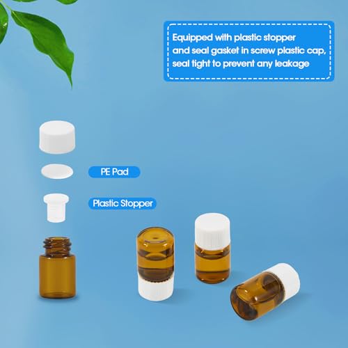 12PCS 2ml Amber Glass Small Vials with White Screw Caps & Plastic Stoppers - color: AMBER, size: 2ml
