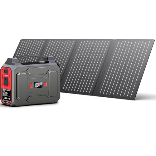 Solar Powered Generator, 100W Portable Power Station with Solar Panels 40W - color: Black & Red