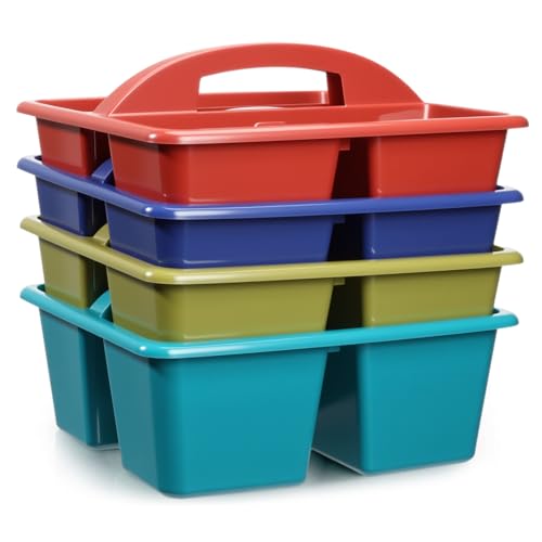 Kathfly 4 Pack Classroom Caddy Organizer with Handle Bulk, Deep Color - color: Deep Color