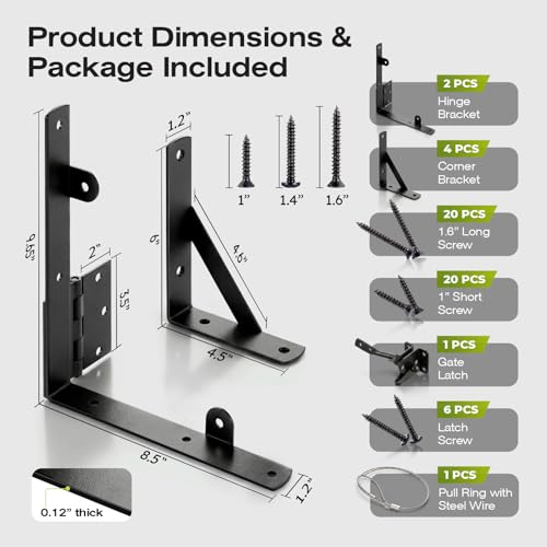 YQE 2 Sets Anti Sag Gate Kit for Wooden Fence, Heavy Duty Gate Hardware with Corner Brace Brackets, Welded Hinges and Self-Locking Gate Latch, Premium No Sag Fence Gate Kit - size: Double Door Set