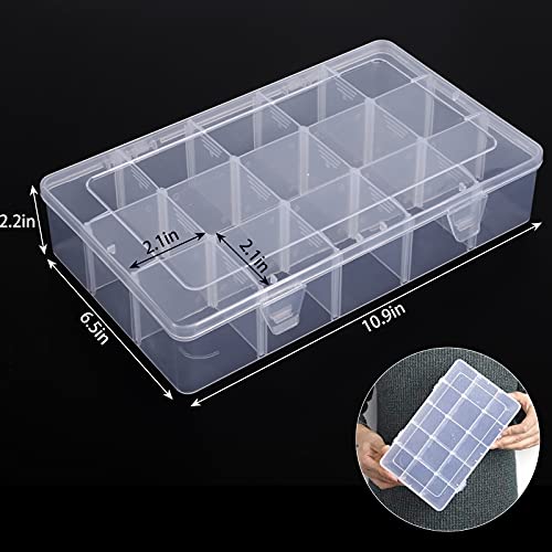 Bead Organizer Storage 3 Pack 15 Grid Clear Plastic Tackle Box Adjustable - size: 3pcs