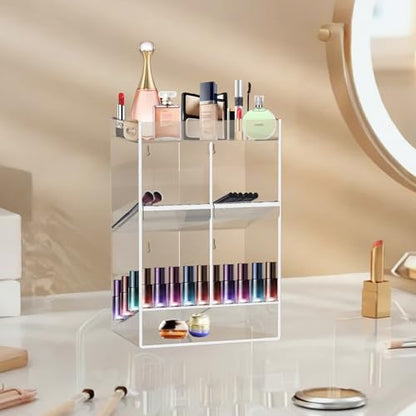 Acrylic Test Tube Rack, Clear Tube Holder Organizer Stand with 4 Compartments, Extra Bottom Storage, and 2 Pull-Out Trays, Wall Mount or Countertop for Lab, Hospital, Office, 11.7"H x 7.9"W x 5.2"D - size: 4 Compartment 11.7"H x 7.9" W x 5.2" D