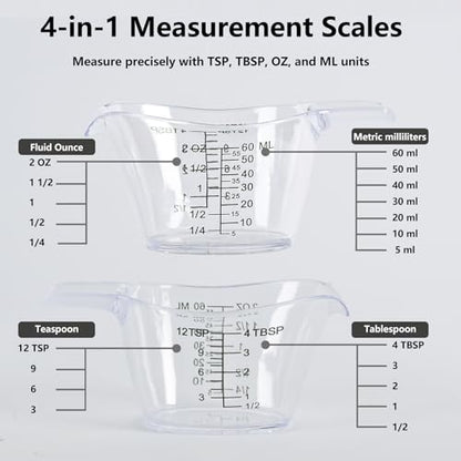 3 Pack 2 Ounce Measuring Cups, Food-Grade Plastic Small Measuring Cup for Hair Color, Hot Tub Chemicals & DIY Mixing, Mini Ounce Measure Cup with Easy-Read Markings