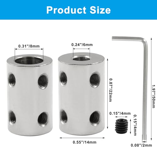 BokWin 2 Pcs Rigid Coupling Set 5mm to 8mm Shaft Coupler - size: 5mm to 8mm