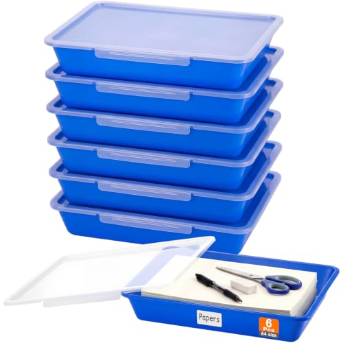 Tinlade 6 Pcs Classroom Paper Storage Bins with Lids, 13x10, Blue - color: Blue