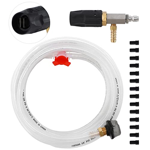 FIXFANS Adjustable Pressure Washer Long Range Nozzle, 15 FT Braid Hose, Downstream Injector Kit for High Power Washer, External Chemical Injection with 1/4 Inch Quick Connector, 5-6.5 GPM - size: 15 FT Hose: 5-6.5 gallon