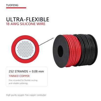 TUOFENG 18 AWG Silicone Wire, 100 ft Red and Black - size: 18 AWG Silicone Wire 2 Colors 50ft Each