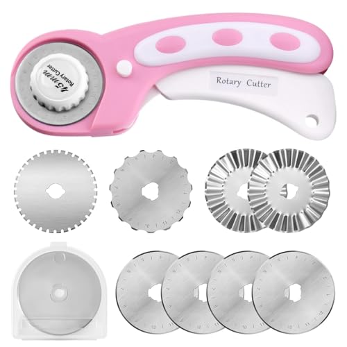 SPEEDWOX 45mm Rotary Cutter with 8 Extra Blades Handle Rolling Cutter with Safety Lock with Safety Lock for Fabric, Leather, Crafting, Sewing, Quilting - Ambidextrous Design for Left & Right Hand