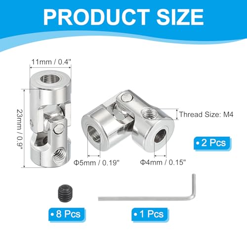 PATIKIL Rotatable Universal Steering Shaft 4mm to 5mm Inner Dia, 4 Pcs U Joint Shaft Coupling U Joints Coupler Connector Accessories with M4 Screws for Motor Model Robots - size: 4mm to 5mm