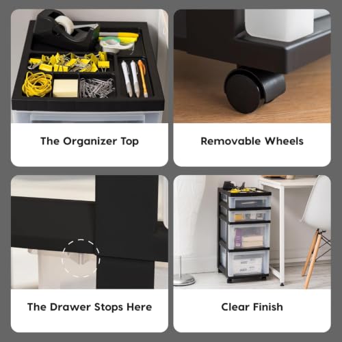 IRIS USA 4-Drawer Rolling Storage Cart, Black/Clear - color: Black, size: 4 Drawer