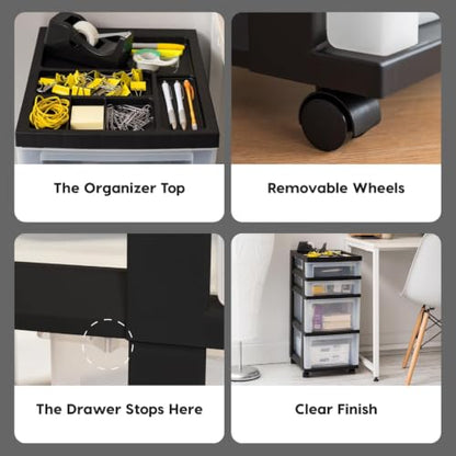 IRIS USA 4-Drawer Rolling Storage Cart, Black/Clear - color: Black, size: 4 Drawer