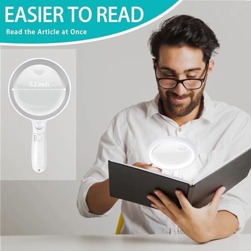 Large Magnifying Glass with 37 LED Light, 10X 20X 45X Handheld Illuminated - color: Grey & White, size: Magnifier with Light (No Case)