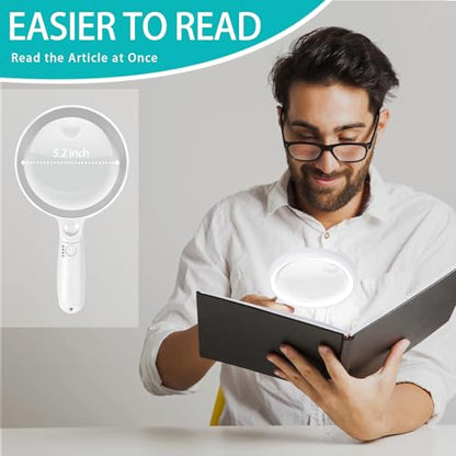Large Magnifying Glass with 37 LED Light, 10X 20X 45X Handheld Illuminated - color: Grey & White, size: Magnifier with Light (No Case)