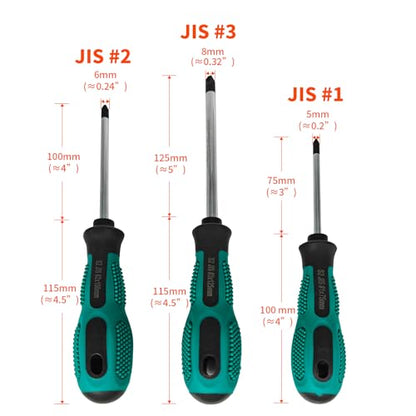 JIS Screwdriver Set (3Pcs #1#2#3) – Magnetic Tips, S2 Alloy Steel, Meets JIS B4633 Standard, Designed for Japanese Motorcycles, Vehicle,Bicycles & Industrial Equipmen