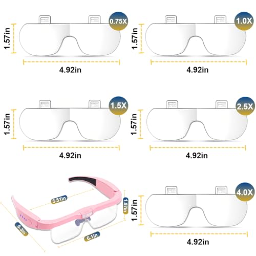 Professional Hands-Free Headset Magnifying Glasses with LED - color: Pink