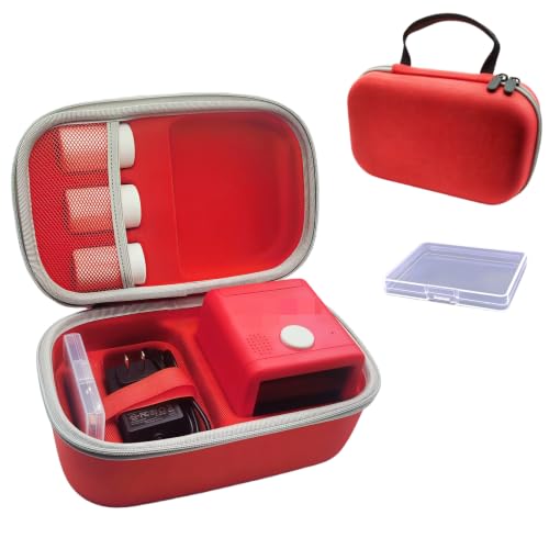 Carrying Case Compatible with Stickerbox AI Printer, 2-in-1 Travel Organizer for 3 Sticker Rolls, Charging Cable and Pencil Box, with Removable PP Box for 8 Colored Pencils (Only Case) (Red)
