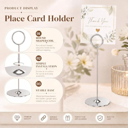 Urban Deco 16 Pieces Table Card Holder 8 inches Silver Place Steel Card holders for Photos, Food Signs, Memo Notes, Weddings, Restaurants, Birthdays. - color: Silver