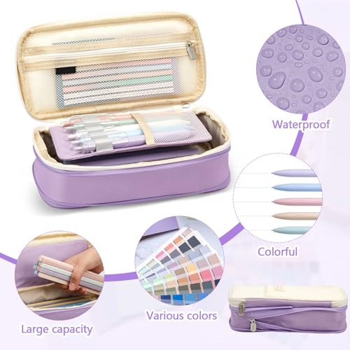 135 Pcs Book Annotation Kit with Pencil Case, 12 Pastel Highlighters, 11 Gel Pens, Fine Marker, 300 Transparent Sticky Notes, 2640 Index Tabs, Bible Study Supplies Kit(Classic,Purple) - color: Purple, style: Classic