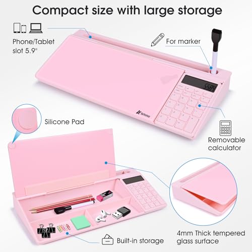 Varhomax Glass Desk Whiteboard Pink with Calculator - color: Calculator-pink