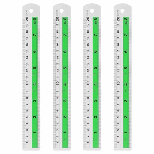 HARFINGTON 4pcs Metal Straight Ruler 20cm Metric SAE Aluminum Alloy Measuring Rulers Scale Tool with Hole for Measure Study Reading Classroom Office, Green - color: Green, size: 20cm
