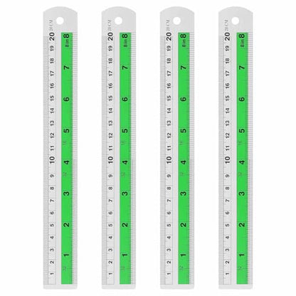 HARFINGTON 4pcs Metal Straight Ruler 20cm Metric SAE Aluminum Alloy Measuring Rulers Scale Tool with Hole for Measure Study Reading Classroom Office, Green - color: Green, size: 20cm