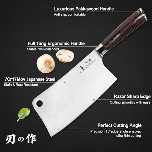 imarku Meat Cleaver 7 Inch, Japanese High Carbon Stainless Steel Chopper - color: Deep Brown