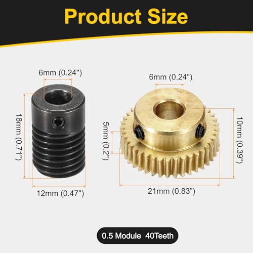 uxcell Worm Gear Set 40T 0.5 Mod 1:40 Brass Gear-6mmOD,1045 Steel Rod 6mmOD - size: Gear-6mm, Rod-6mm Bore, style: 0.5M-40T