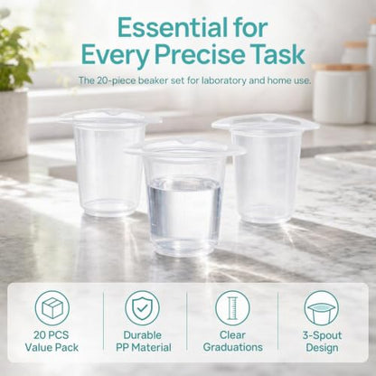 IMIKEYA 20 Pack 50 mL Plastic Graduated Measuring Beakers