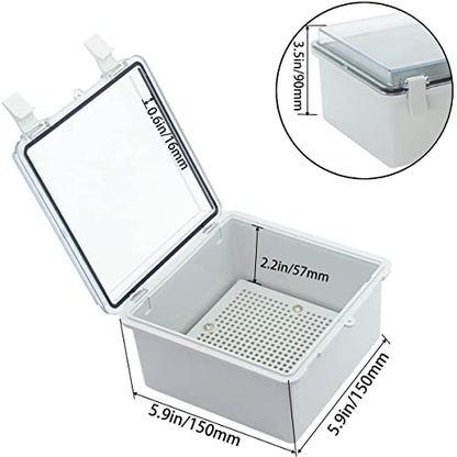 Junction Box, Hinged Clear Cover IP67 Waterproof ABS Project Box with 2 NPT 1/2" Cable Gland, Electrical Box Enclosure with Mounting Plate & Wall Bracket 5.9 x 5.9 x 3.5inch(150x150x90mm) - color: Transparent, size: 5.9"x5.9"x3.5"