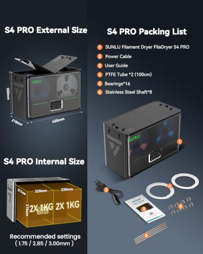 SUNLU 3D Printer Filament Dryer S4 Pro,Dual-Zone Temp Control,Black - color: S4 Pro Black