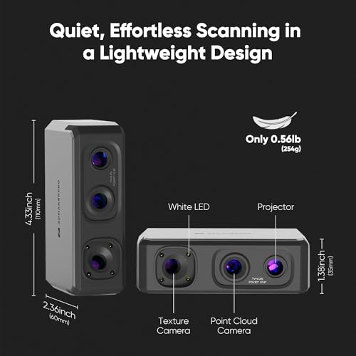 3DMakerpro 3D Scanner Seal Lite, Small-Format 3D Scanners for Printing, Blue Led Light Source, Up to 0.02mm Accuracy, Mono Texture Scanning