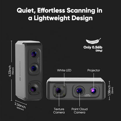 3DMakerpro 3D Scanner Seal Lite, Small-Format 3D Scanners for Printing, Blue Led Light Source, Up to 0.02mm Accuracy, Mono Texture Scanning