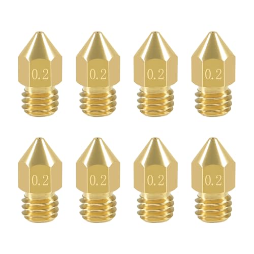 Aokin 8 Pcs 0.2mm MK8 Extruder Nozzles 3D Printer Nozzles for Creality Ender 3/3 Pro/3 V2, Ender 5/5 Pro, CR-10/10S, Makerbot, Anet A8 3D Printer - color: 0.2mm