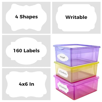 4 Shapes Labels for Storage Bins, 160 Pcs 6×4 in Storage Bin Labels, White - color: White