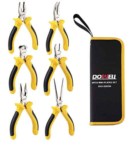 DOWELL 6 Pcs Mini Pliers Set for Making Crafts Repairing with Pouch