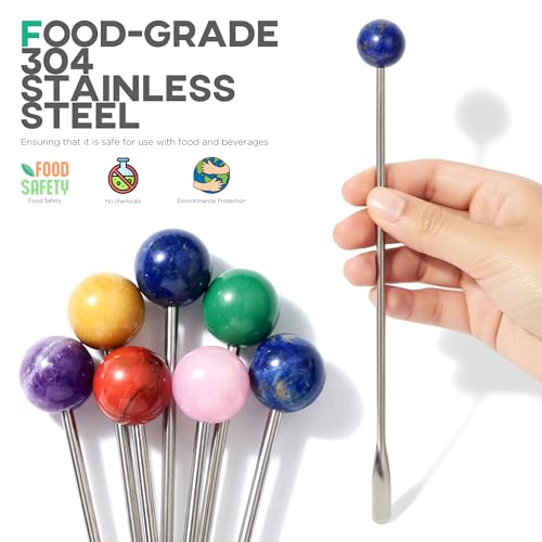 Homestia 6 Pcs 7.5'' Metal Stir Sticks, Colorful Gemstone Cocktail Stirrers - color: Natural Gemstone Series
