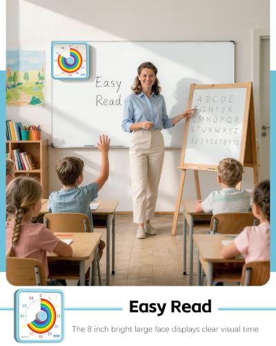 8-Inch Large Visual Timer for Kids 60-Minute Classroom Timer Magnetic - color: Blue-rainbow