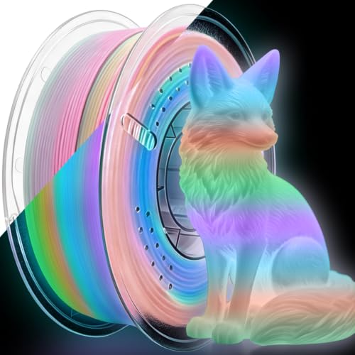 Glow in The Dark Rainbow PLA+ 3D Printer Filament, Colorful & Long-Lasting Glow PLA+ Filament 1.75mm, 3D Printing Filament for Most 3D Printer, Ideal for Christmas Decorations - 1kg Spool - color: Rainbow1