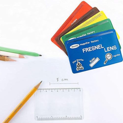 MagDepo 6 Pack Credit Card Size Magnifier Ruler Fire Starter Magnifying Glass Wallet Pocket Magnifier for Reading Small Print, Map, and Book-Blue - color: Sky Blue