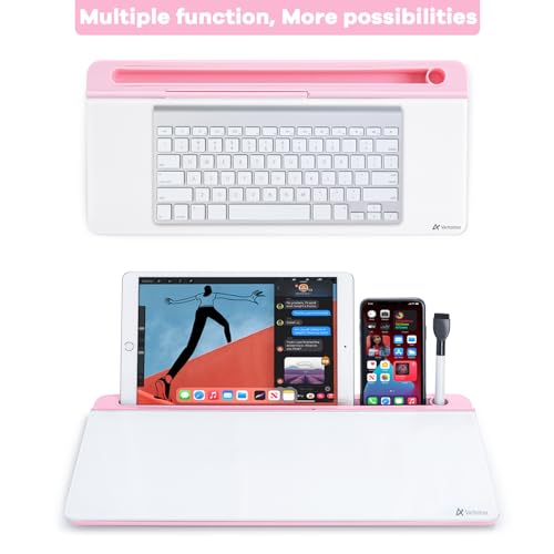 Varhomax Glass Desk Whiteboard with Storage, Desktop Organizer - color: Pink Base